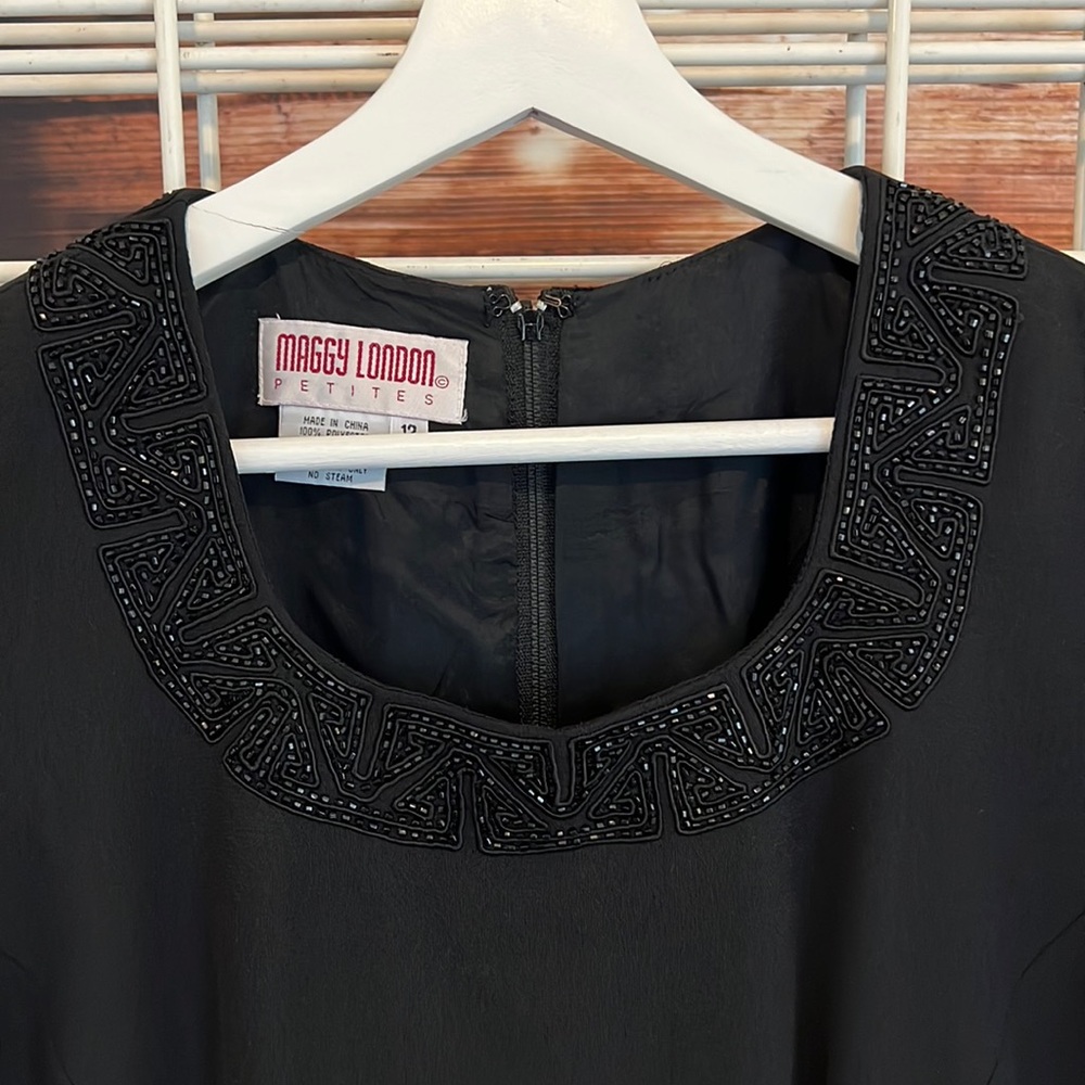 Maggie London black dress with beaded neckline
